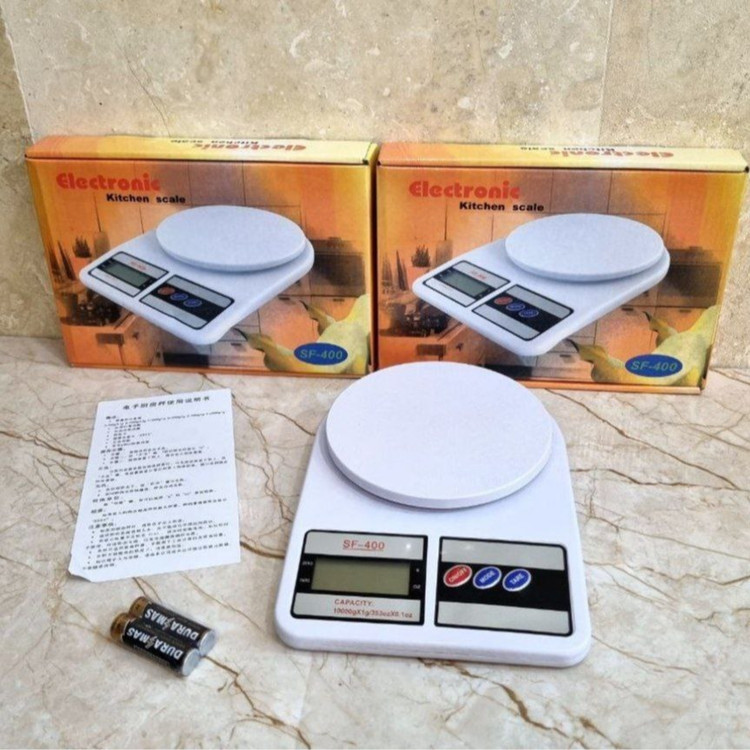ترازو آشپزخانه اصلی چین برند سومیت با باطری، دیجیتال 10 کیلویی sf 400 دقت 1 گرم، سفید درجه 1 ، ممتاز 5 ستاره
