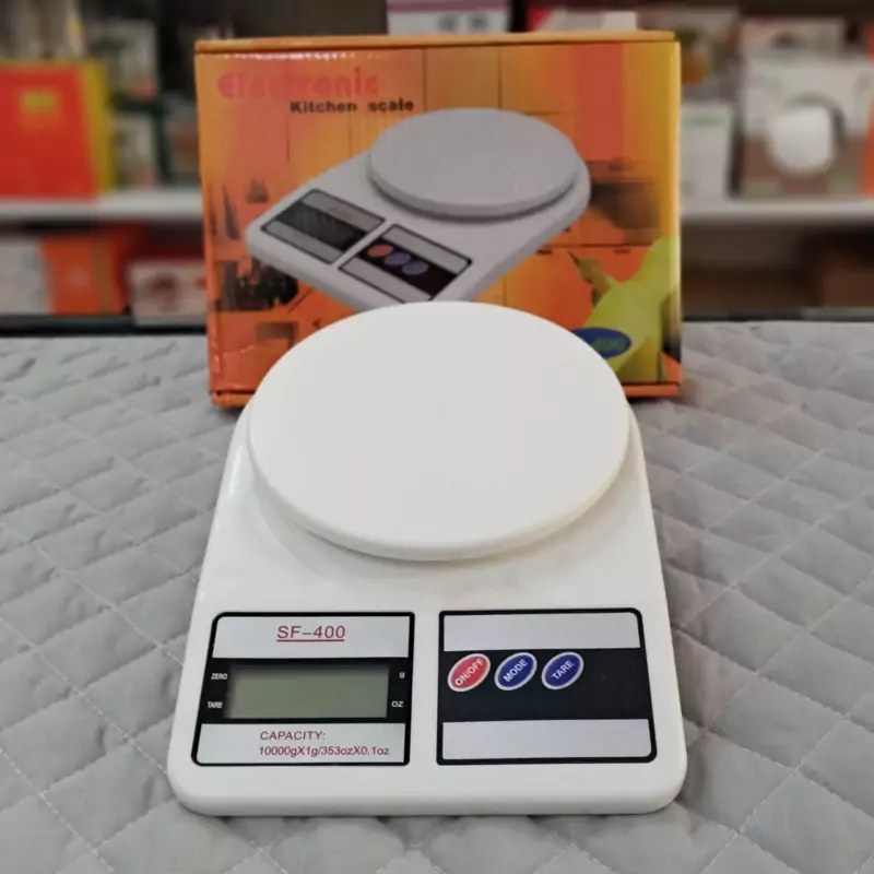 ترازو آشپزخانه اصلی چین برند سومیت با باطری، دیجیتال 10 کیلویی sf 400 دقت 1 گرم، سفید درجه 1 ، ممتاز 5 ستاره