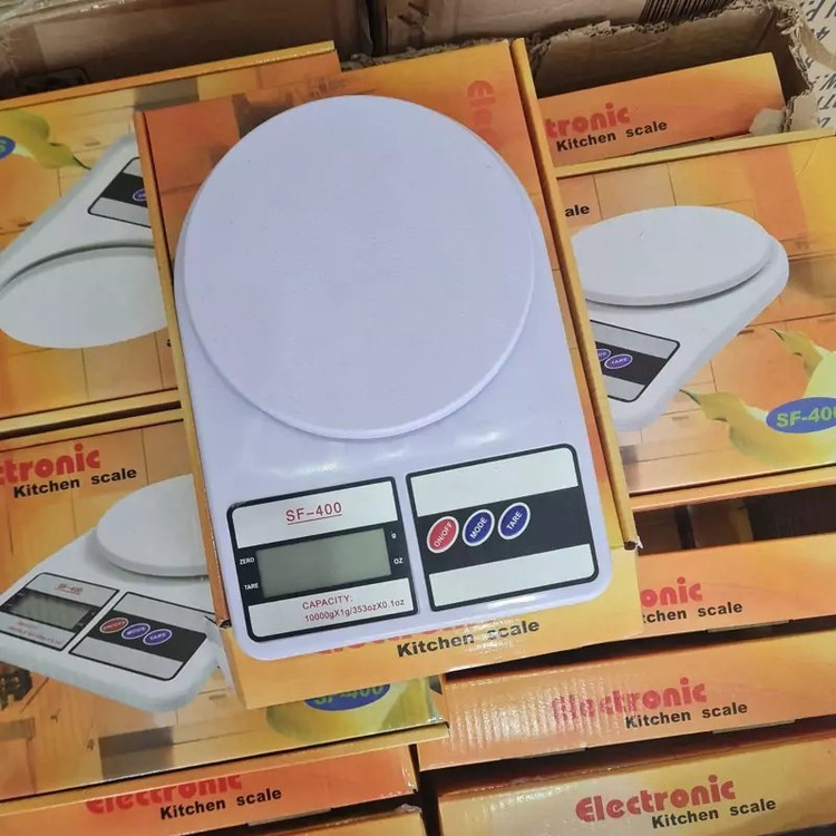 ترازو آشپزخانه اصلی چین برند سومیت با باطری، دیجیتال 10 کیلویی sf 400 دقت 1 گرم، سفید درجه 1 ، ممتاز 5 ستاره