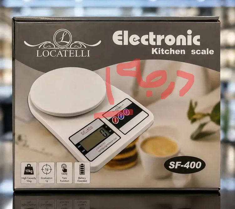 ترازو آشپزخانه اصلی چین برند سومیت با باطری، دیجیتال 10 کیلویی sf 400 دقت 1 گرم، سفید درجه 1 ، ممتاز 5 ستاره