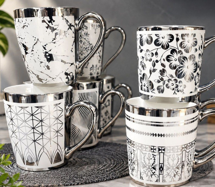 ماگ چینی نقره ای بزرگ