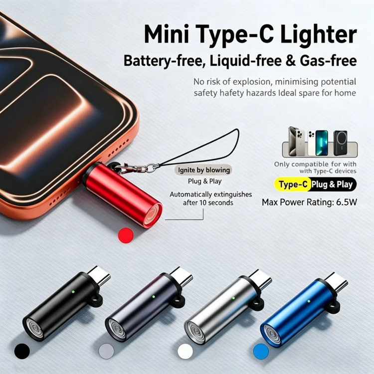 فندک برقی USB-C موبایل | فندک المنتی مینی